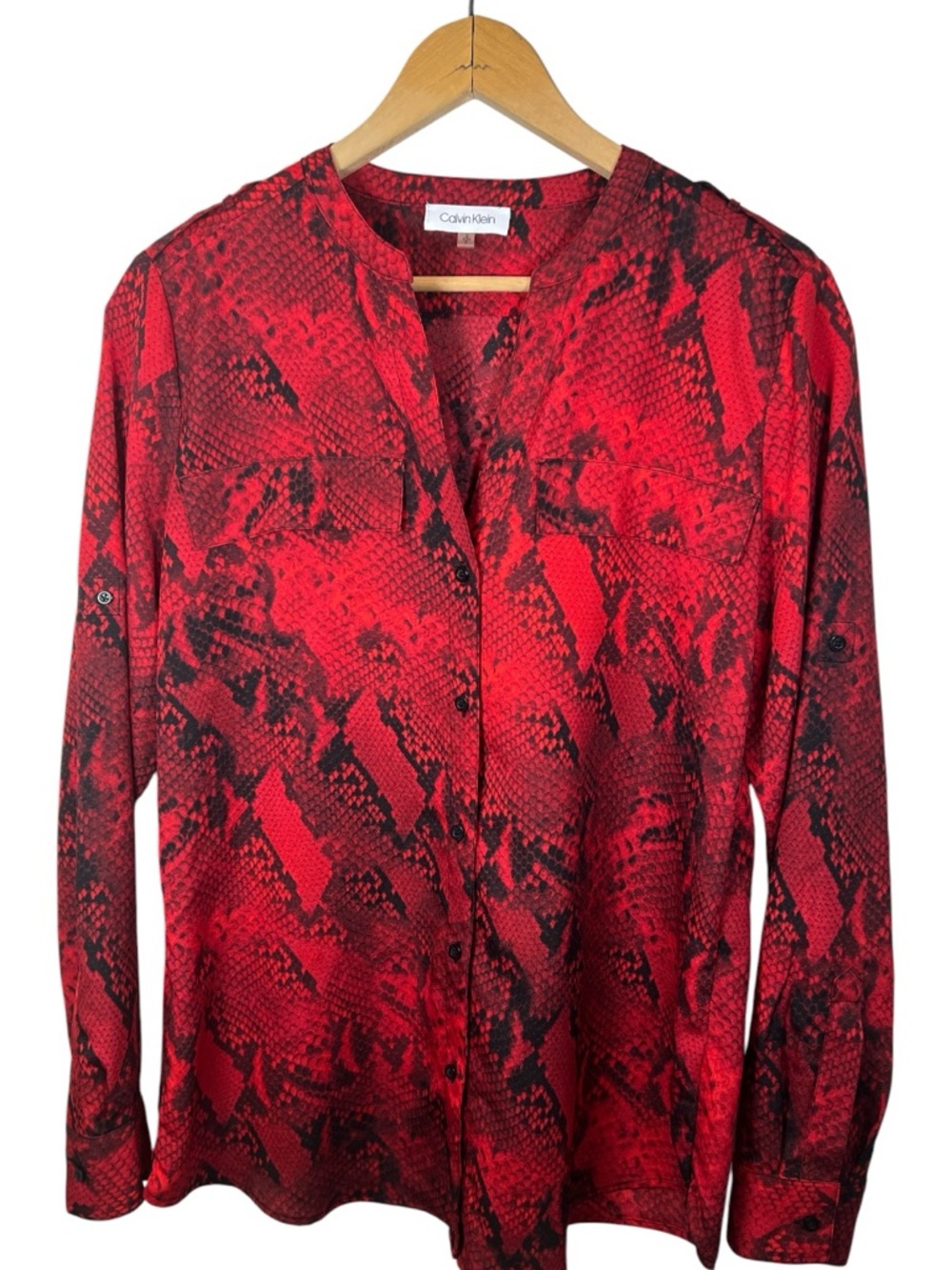 Calvin Klein Red & Black Snake Print Blouse - Size Small